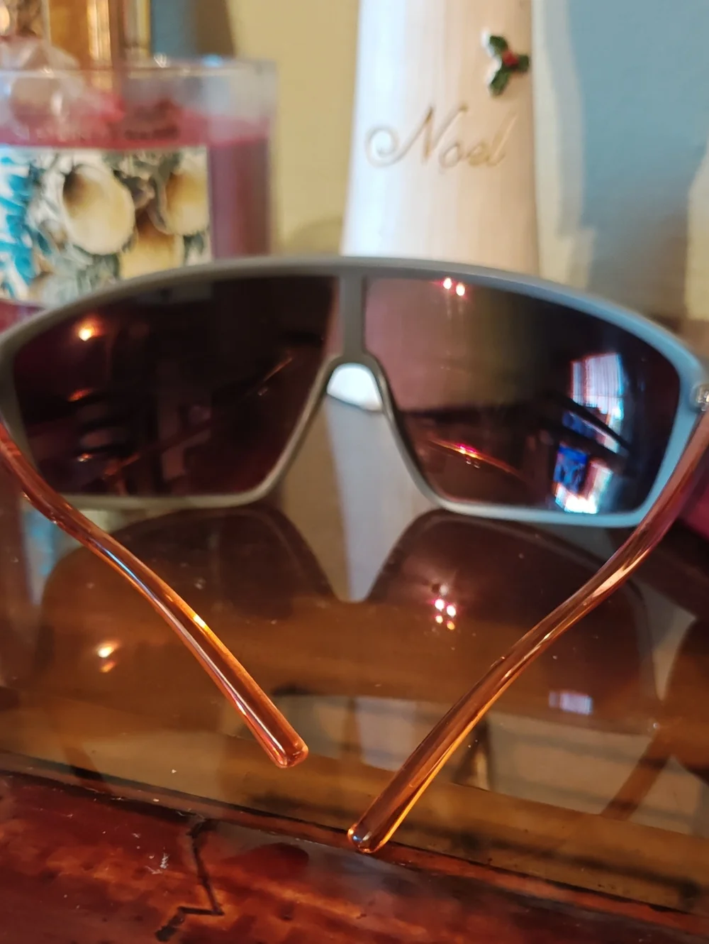Armani Exchange Matte Gray Sport Sunglasses with Orange Mirror Lenses